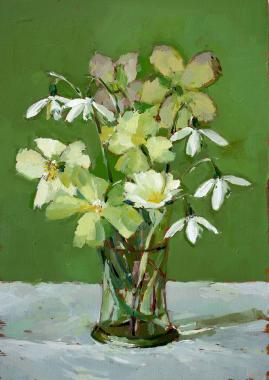 Hybrid Gallery Annie Waring Green Hellebores with Snowdrops