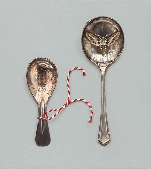 Caddy and Dessert Spoon with Hawkmoth