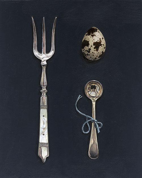 Quail's Egg with Fork and Spoon