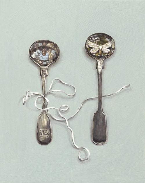 Saltspoons with White Moth and String