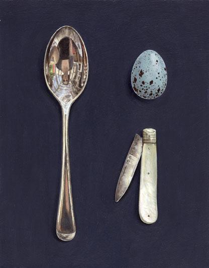 Spoon with Egg and Mother of Pearl Knife
