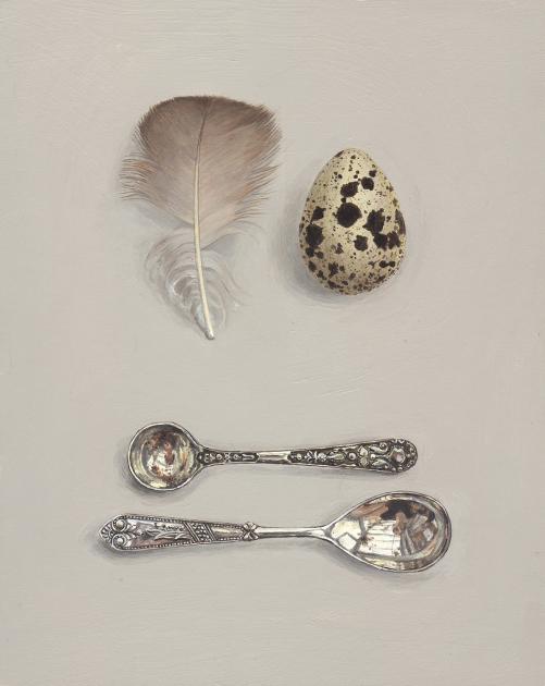 Hybrid Gallery Rachel Ross Salt Spoons with Feather and Quail's Egg