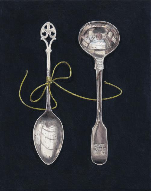 Hybrid Gallery Rachel Ross Two Small Spoons with Green Silk