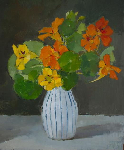 Hybrid Gallery Annie Waring Nasturtiums in Stripey Vase