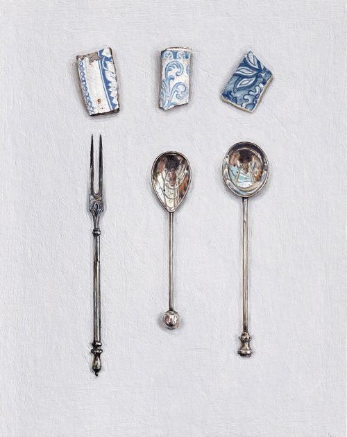Hybrid Gallery Rachel Ross China Fragments with Silver Fork and Spoons