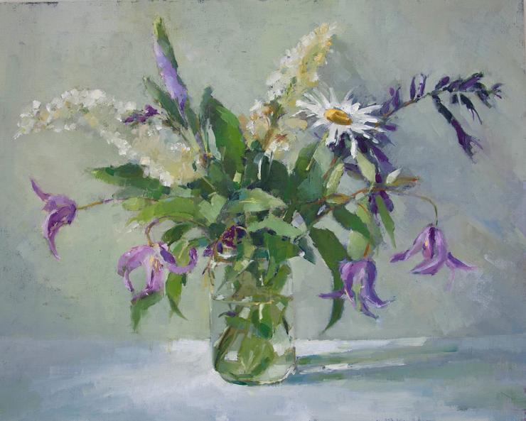 Hybrid Gallery Annie Waring Clematis, Buddleia, Salvia and Daisy in Jar