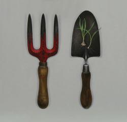 Fork with Trowel and Crocus Bulbs
