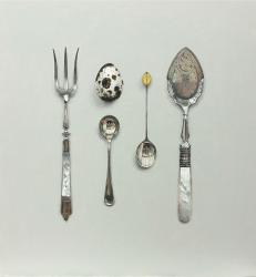 Hybrid Gallery Rachel Ross Mother of Pearl Fork with Spoons and Quail's Egg